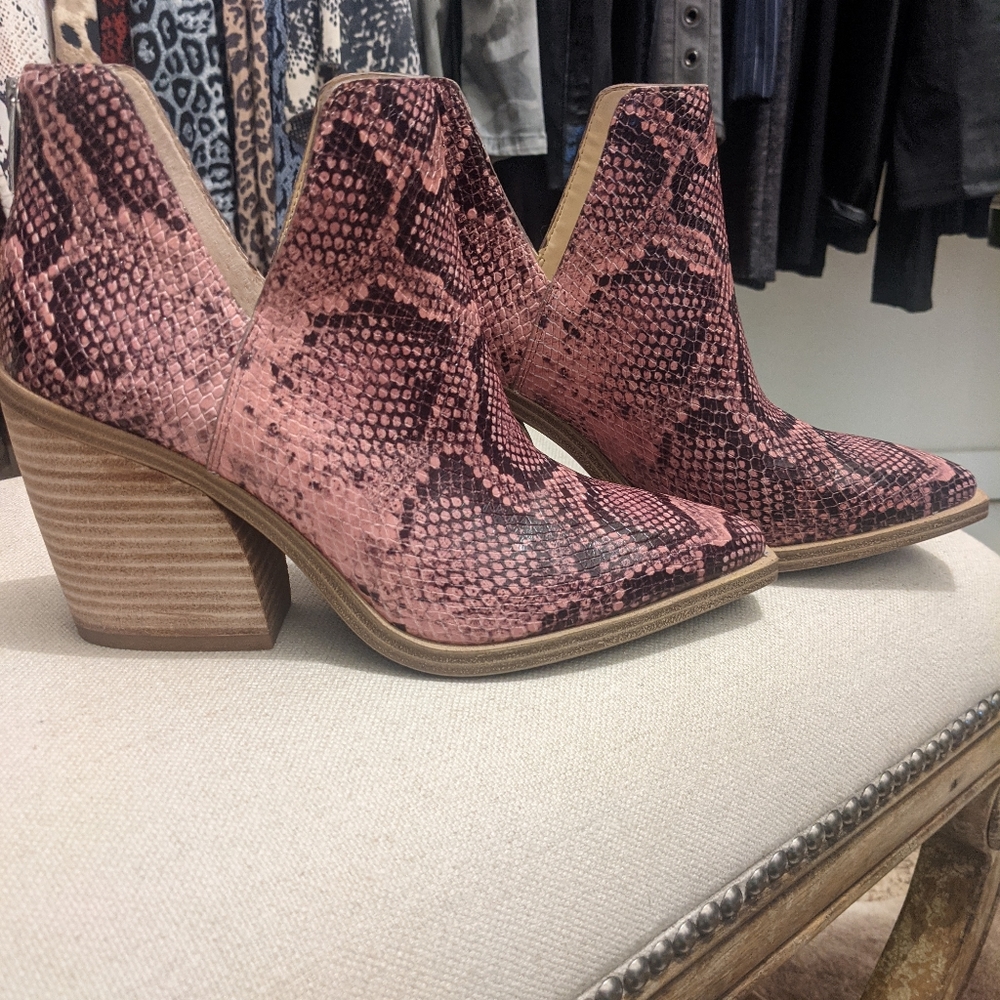 Pink faux snake booties
